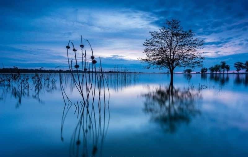Sự kết hợp hoàn hảo giữa màu xanh của nước và bầu trời, tạo nên một bức tranh cực sống động