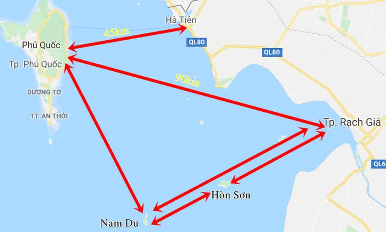 Hướng di chuyển của các tàu đi Hòn Sơn
