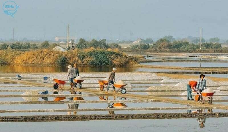 Hoạt động làm muối của người dân tại biển Long Sơn